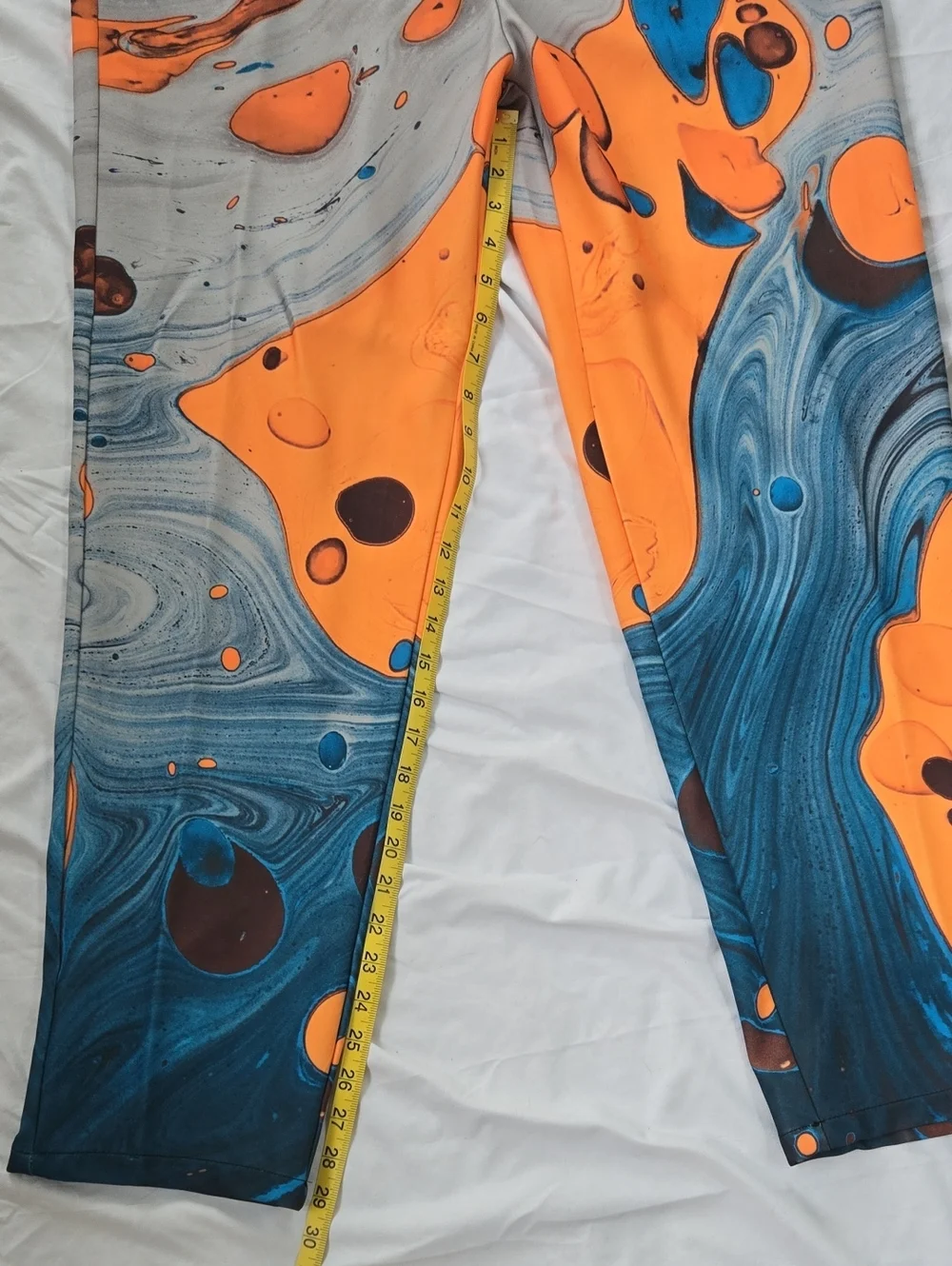 Men's GROOVY pants With Blue Aquatic Imagery And Yellow/Orange Abstract Shapes - Picture 9 of 13